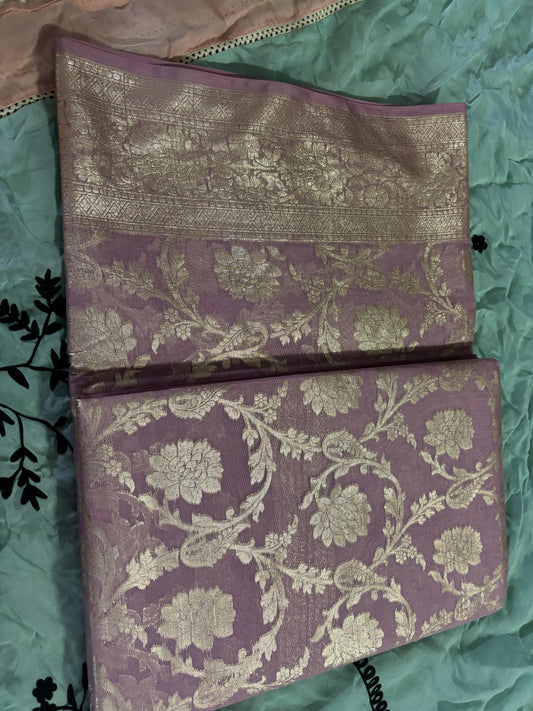 ROSE PINK ZARI COPPER WORK SAREE