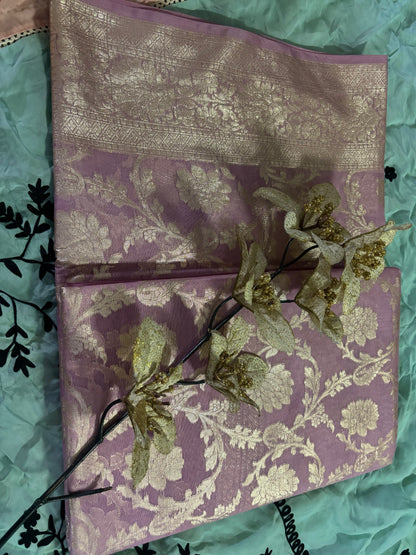 ROSE PINK ZARI COPPER WORK SAREE