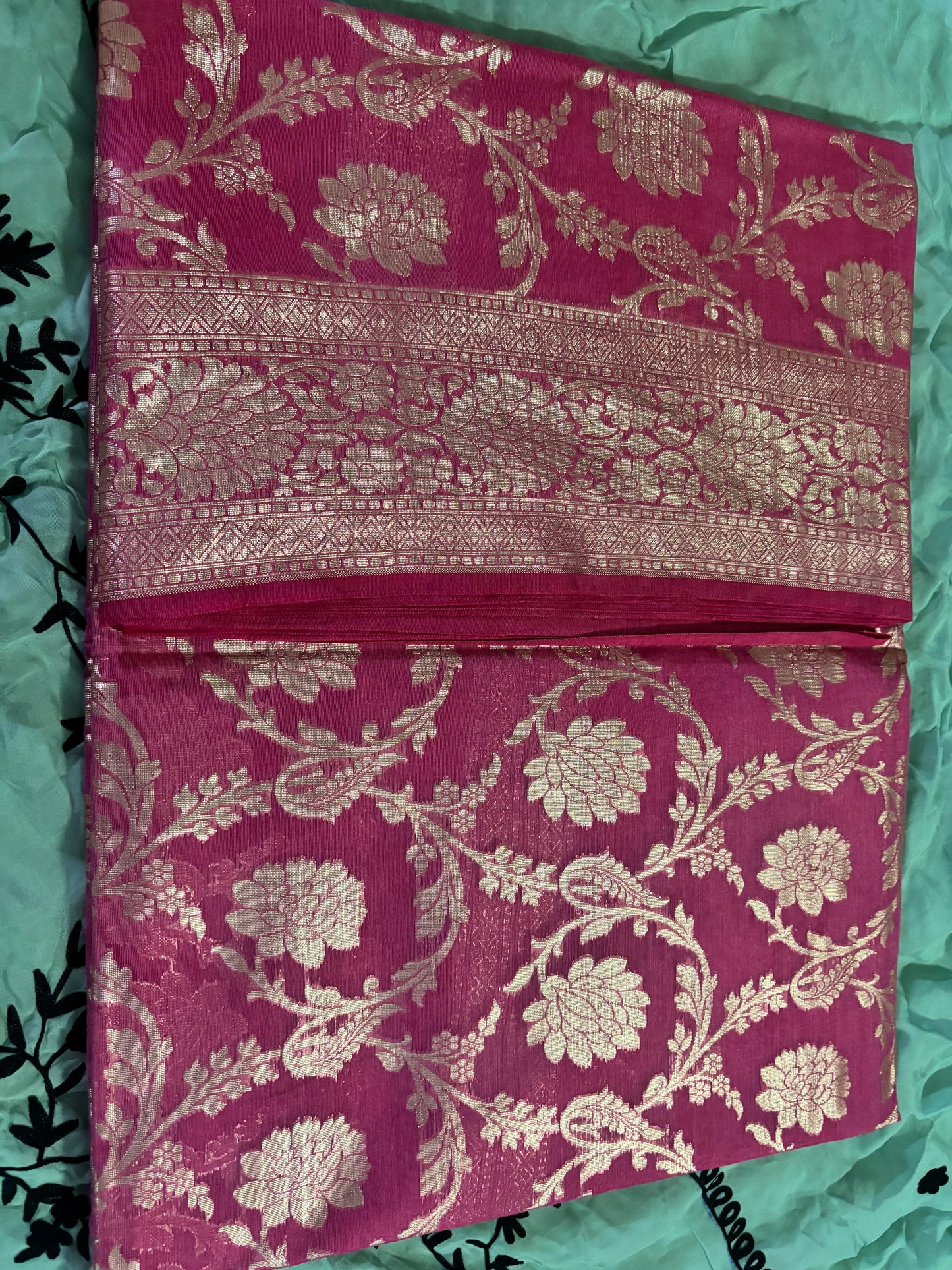 PINK SAREE WITH ZARI WORK WHOLEOVER