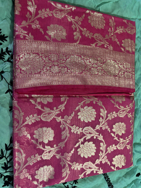 PINK SAREE WITH ZARI WORK WHOLEOVER