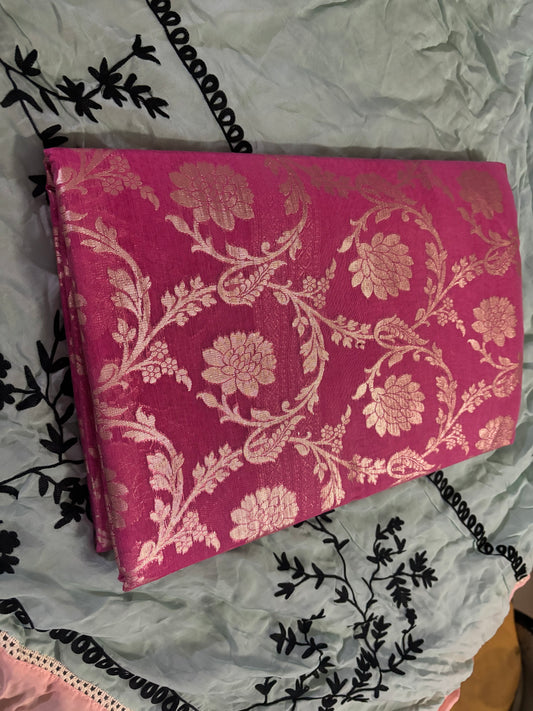 PINK SAREE WITH ZARI WORK WHOLEOVER