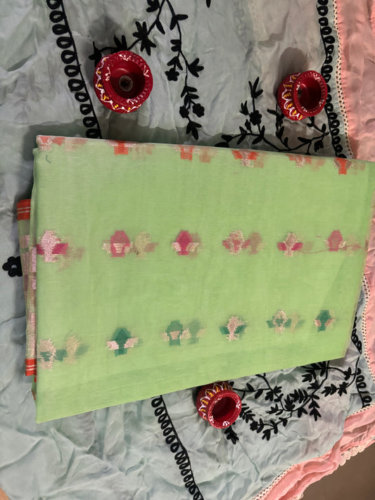 COLOURFULZARI BOTIES WHOL OVER IN GREEN ORGANZA SAREE
