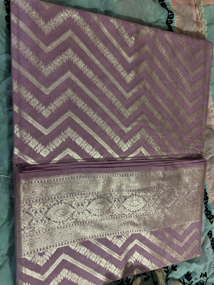 MOUVE COLOUR BACKGROUND , ZARI WORK PATTERN IN WHOLE ROLEX COTTON SILK SAREE