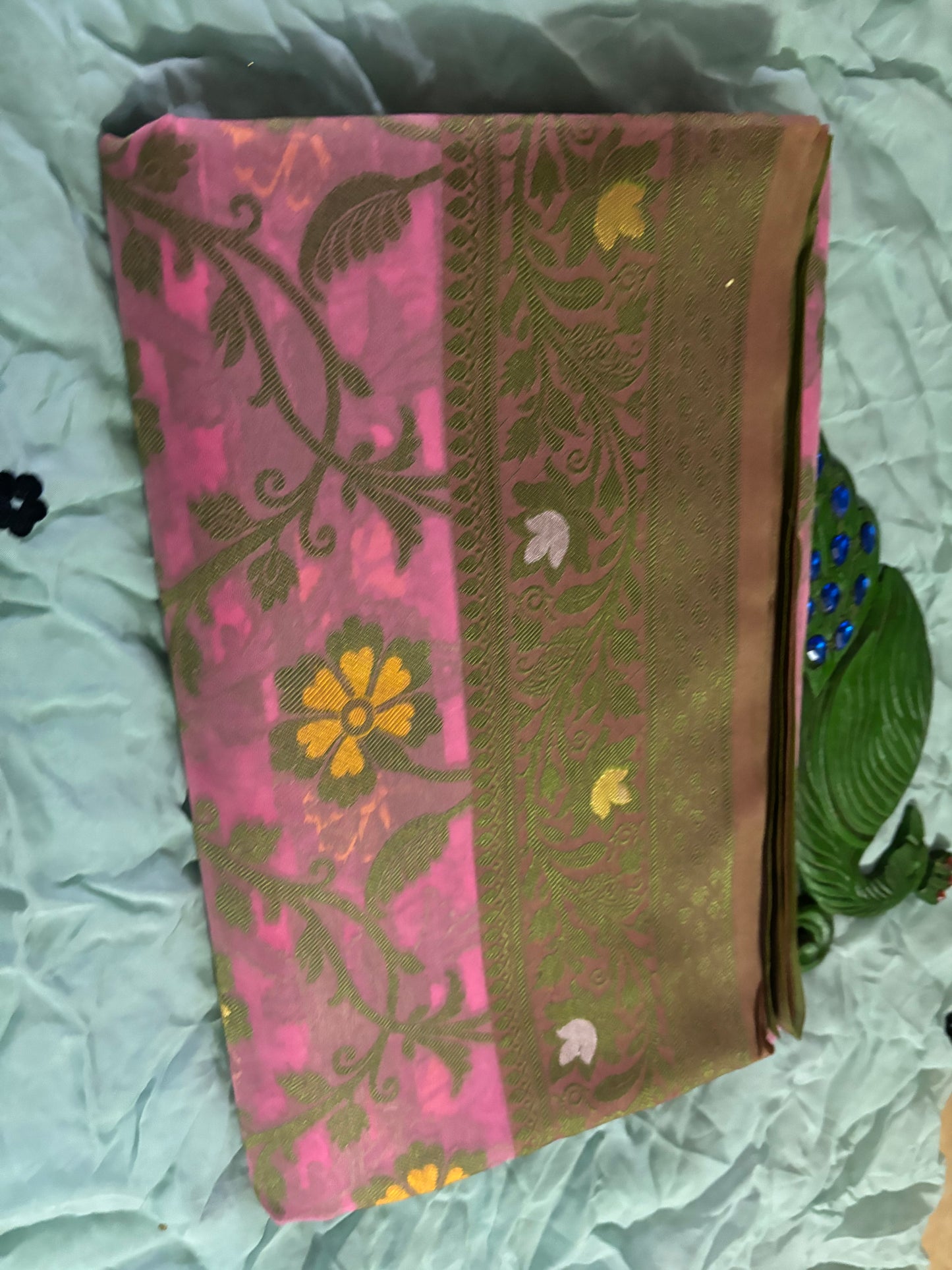 COLOURFULL  ZARI ZAAL BOOTIE WORK ON HOT PINK BACKGROUND KORRA  SILK SAREE