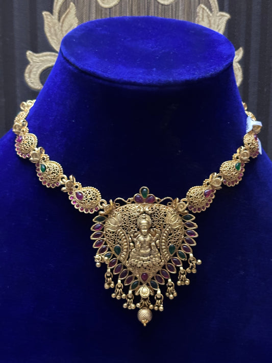 traditional design ,  goddess pic embossed thin chokar