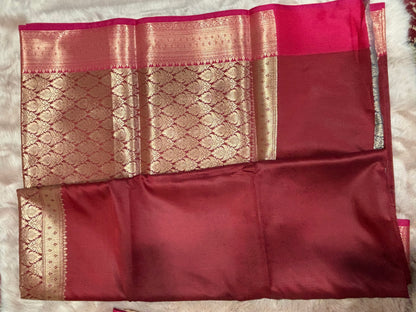 BUTTER SILK , MAROON RED SILK PALLU BORDER SAREE