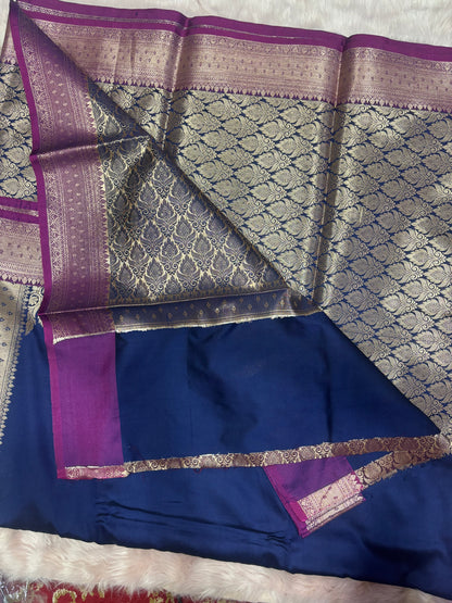 NAVY BLUE SILK PALUU BORDER SAREE