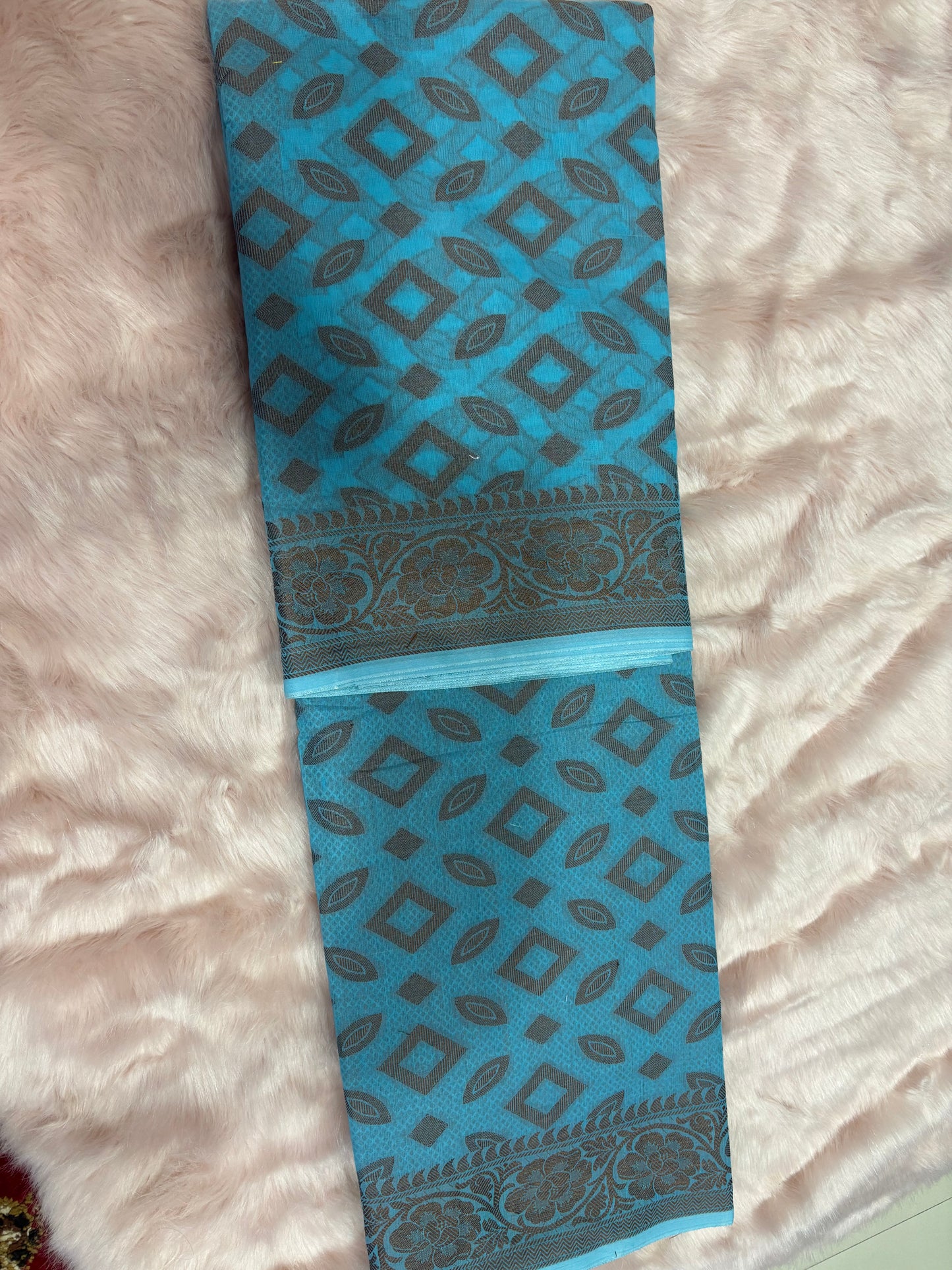 AEGEAN BLUE BACKGROUND WITH COPPER PATTERN COTTON SAREE