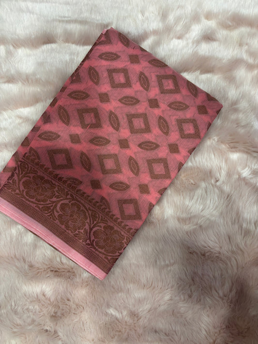 PEACH PINK BACKGROUND WITH COPPER PATTERN SAREE