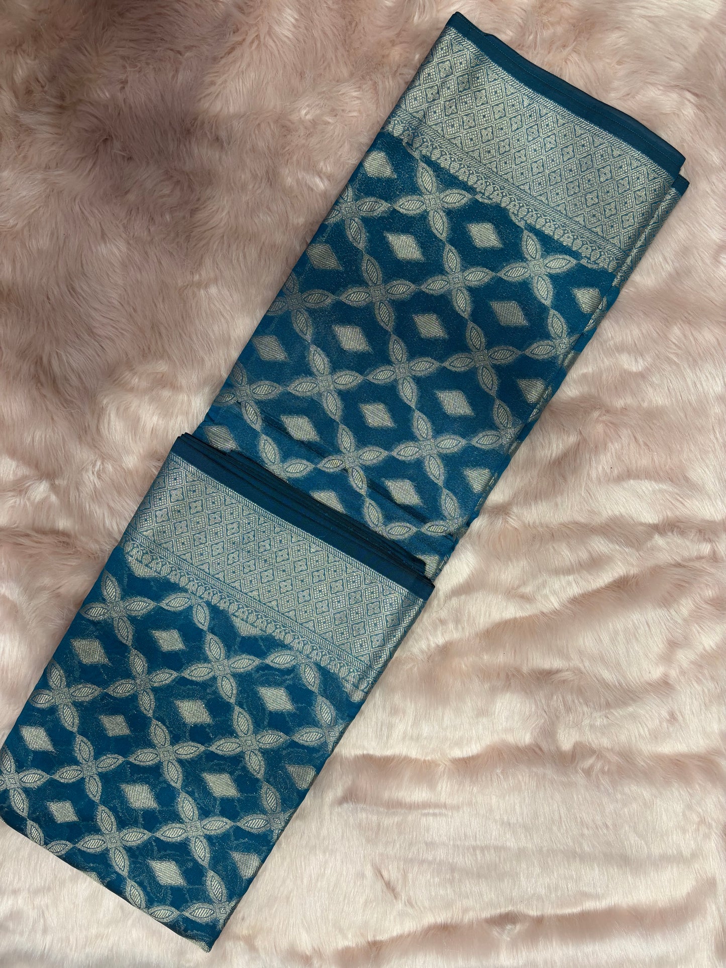 AEGEAN BLUE BACKGROUND WITH SILVERPATTERN ZARI WORK MONIKA SILK SAREE