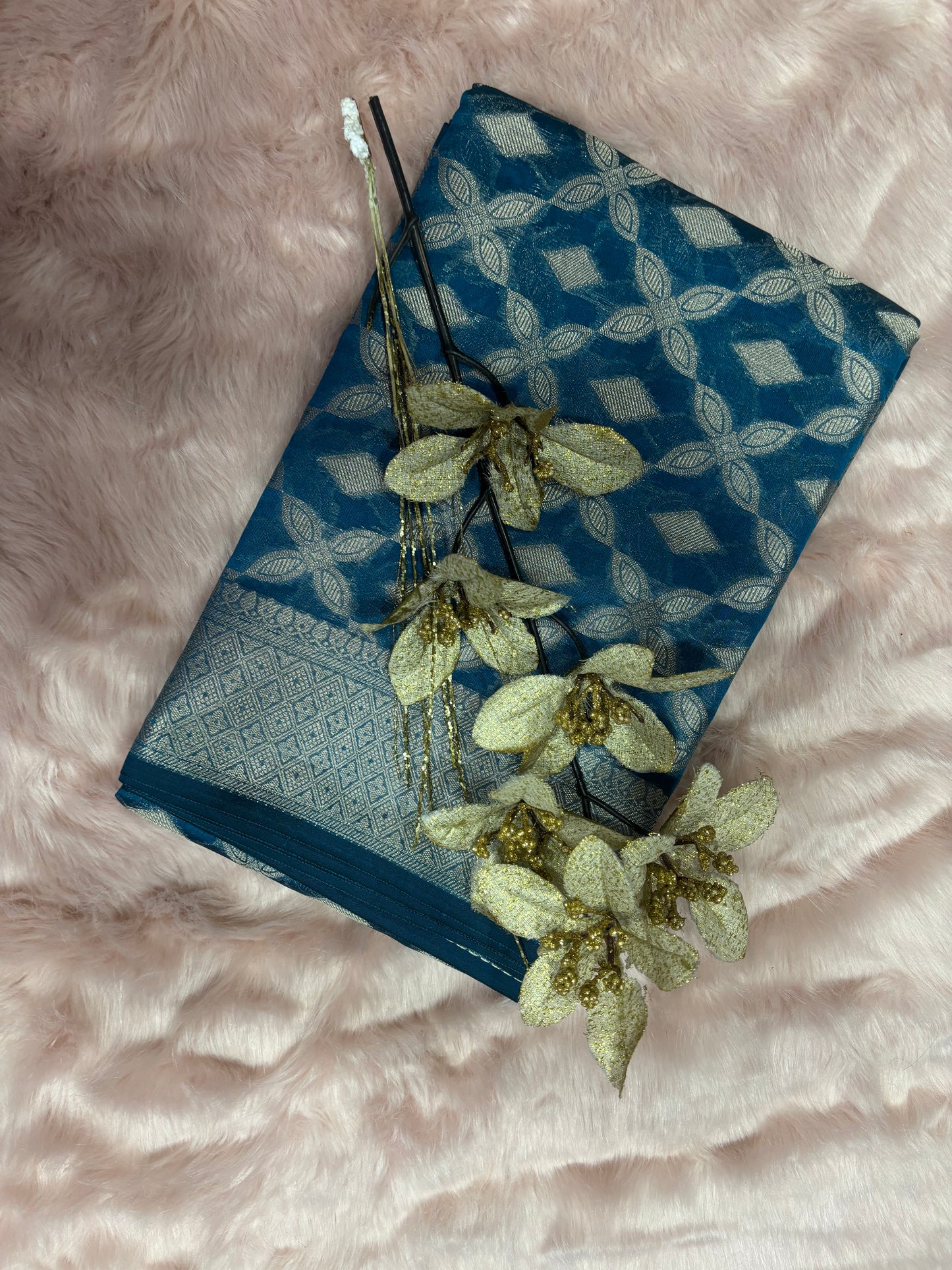 AEGEAN BLUE BACKGROUND WITH SILVERPATTERN ZARI WORK MONIKA SILK SAREE