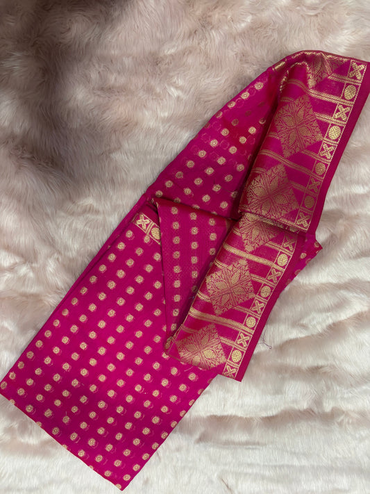 A:FUCHSIA PINK WITH SMALL GOLDEN BOOTIES FILLED MONIKA SILK SAREE
