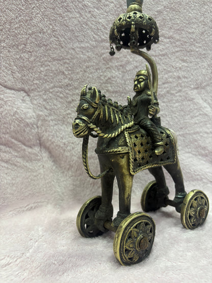 Z .ANTIQUE FORM STATUES OF A HORSE WITH SOLDIER RIDER