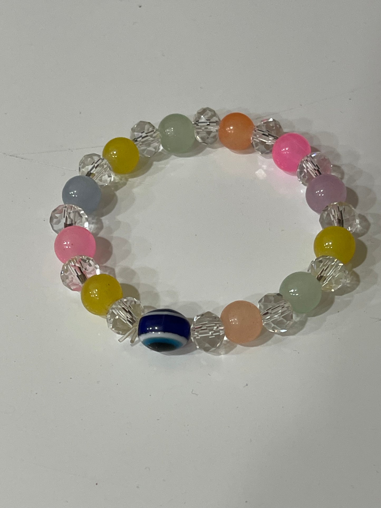 BEAUTIFUL BEADS BRACELET IN MULTI PASTEL COLOUR WITH EVIL EYE BEAD.