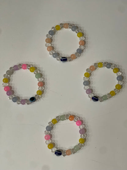 BEAUTIFUL BEADS BRACELET IN MULTI PASTEL COLOUR WITH EVIL EYE BEAD.