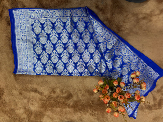 A:COOL ROYAL BLUE GEORGETTE BANARASI ZARI WORK SAREE