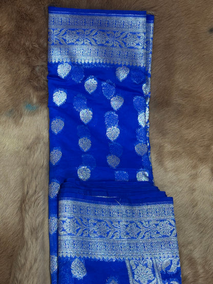A:COOL ROYAL BLUE GEORGETTE BANARASI ZARI WORK SAREE