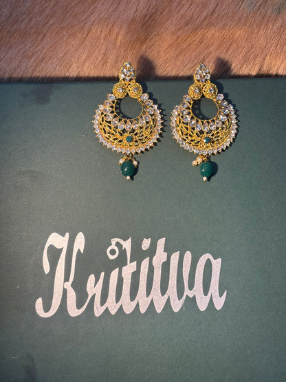 CRAFTED WITH STYLE HEAVY ,GREEN AND SILVER STONE TRADITIONAL  NECKLACE SET