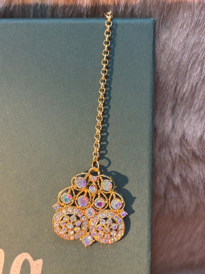 BEAUTIFUL GOLDEN SILVER STONE WORK CHOKAR WITH EARRING AND TIKA