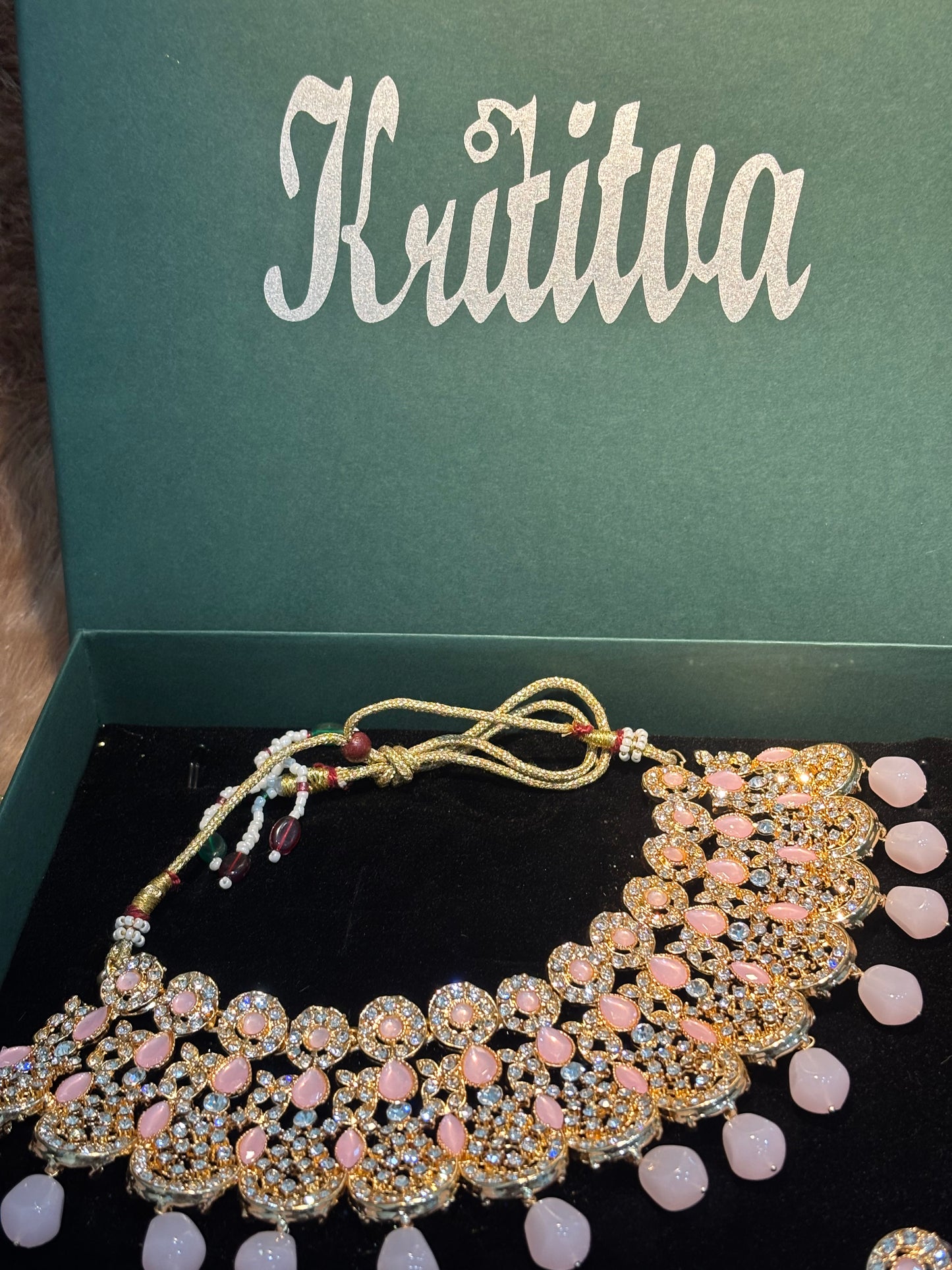 ENCHANTING GOLDEN AND  PINK STONE BEAUTIFULLY CRAFTED CHOKAR SET
