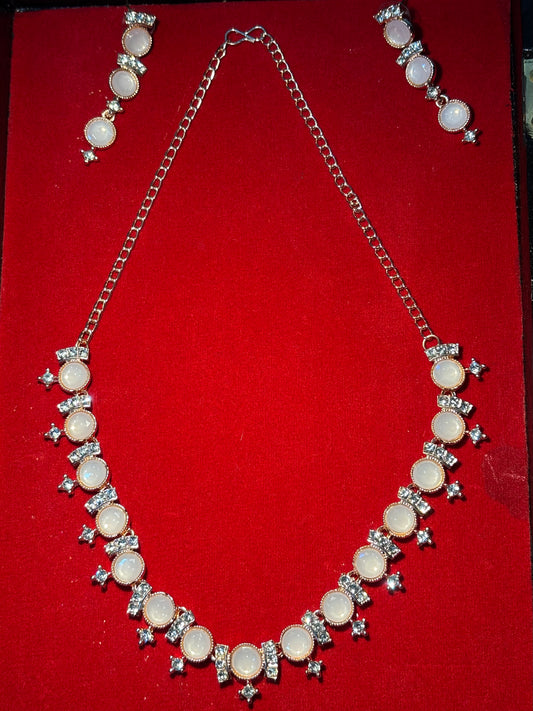 CHARMING ROSEGOLD NECKLACE SET WITH FLAMINGO PINK STONE WORK