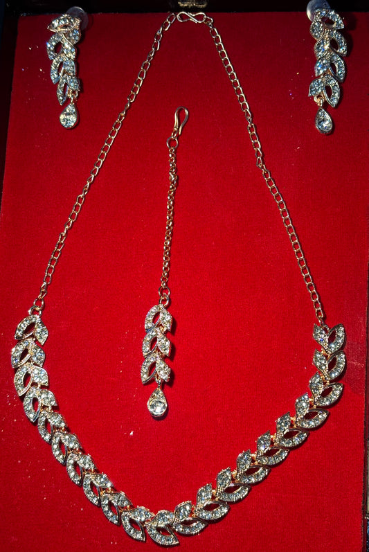 BEAUTIFUL LEAF SHAPE ROSE GOLD NECKLACE SET