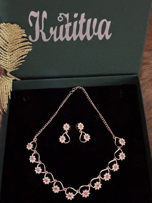 RAVISHING RED AND ROSE GOLD PRETTY NECKLACE SET