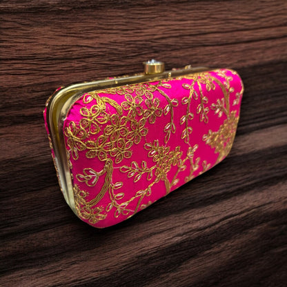 EMBROIDERED WEDDING CLUTCH IN FUCHSIA PINK COLOUR
