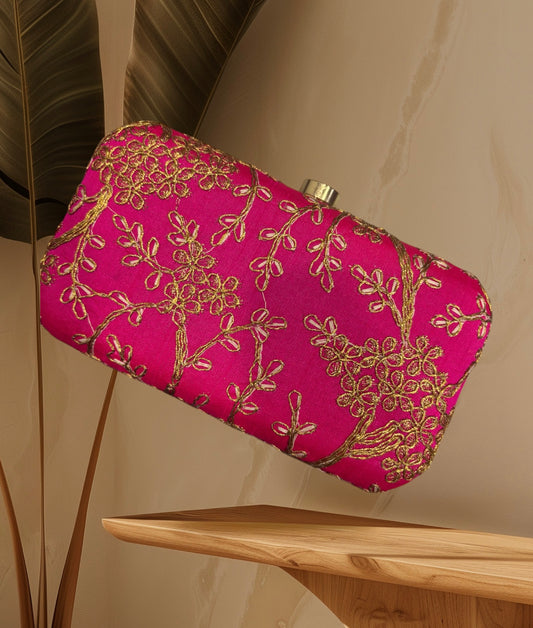 EMBROIDERED WEDDING CLUTCH IN FUCHSIA PINK COLOUR