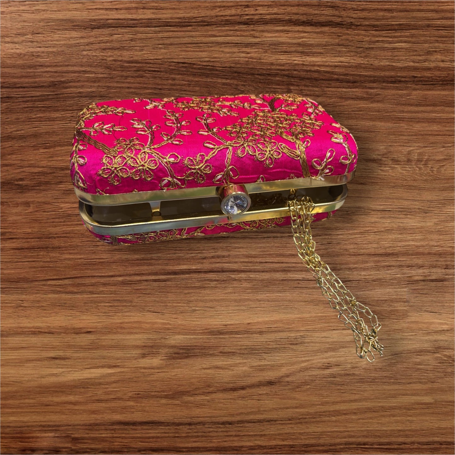 EMBROIDERED WEDDING CLUTCH IN FUCHSIA PINK COLOUR