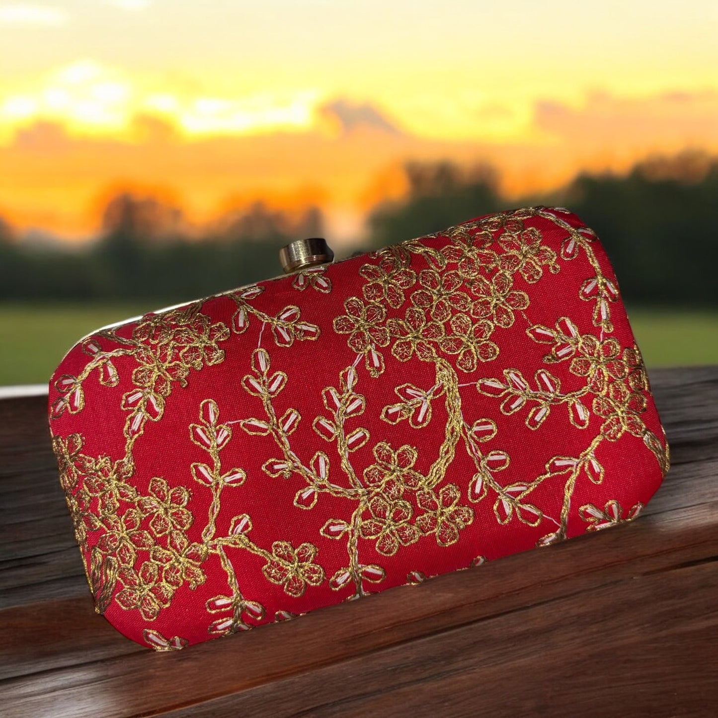 EMBROIDERED  WITH ZARI WEDDING CLUTH IN RED COLOUR