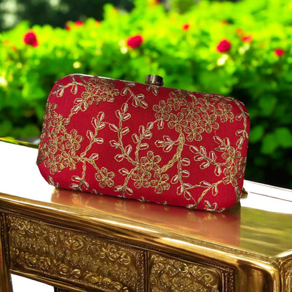 EMBROIDERED  WITH ZARI WEDDING CLUTH IN RED COLOUR