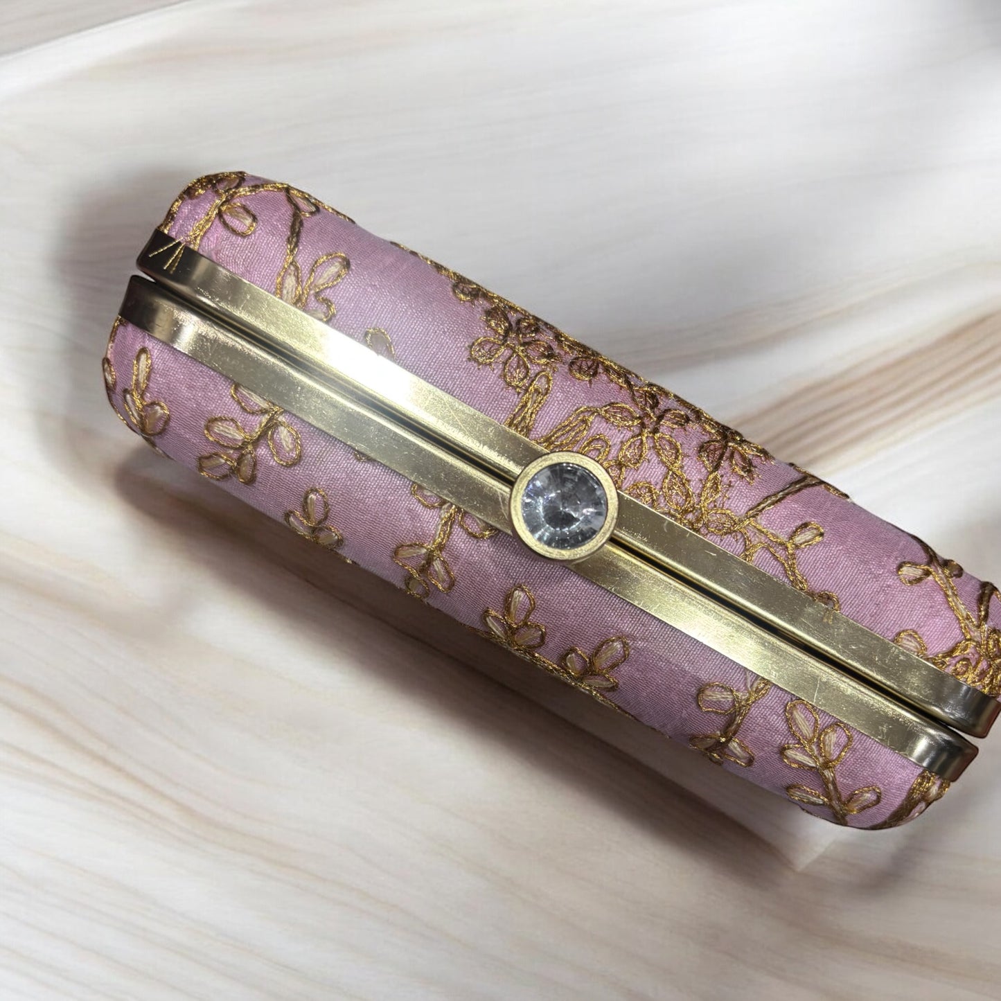 EMBROIDERED WITH ZARI BEL WEDDING CLUTCH IN LAVENDER PINK COLOUR